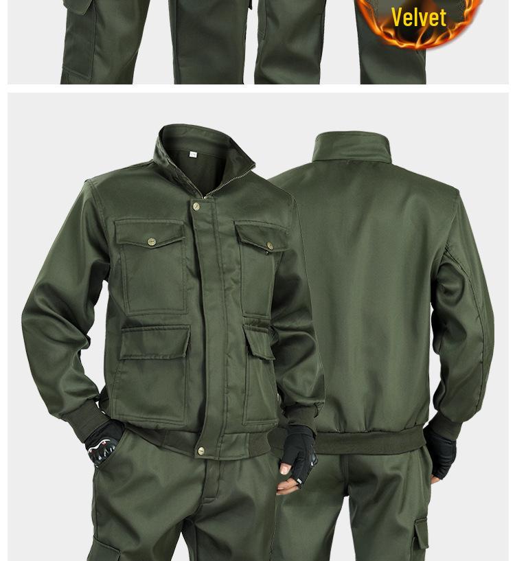 Men's Thickened Camouflage Workwear Set: Velvet-Lined, Cold-Resistant, Wear-Resistant for Welding & Auto Repair