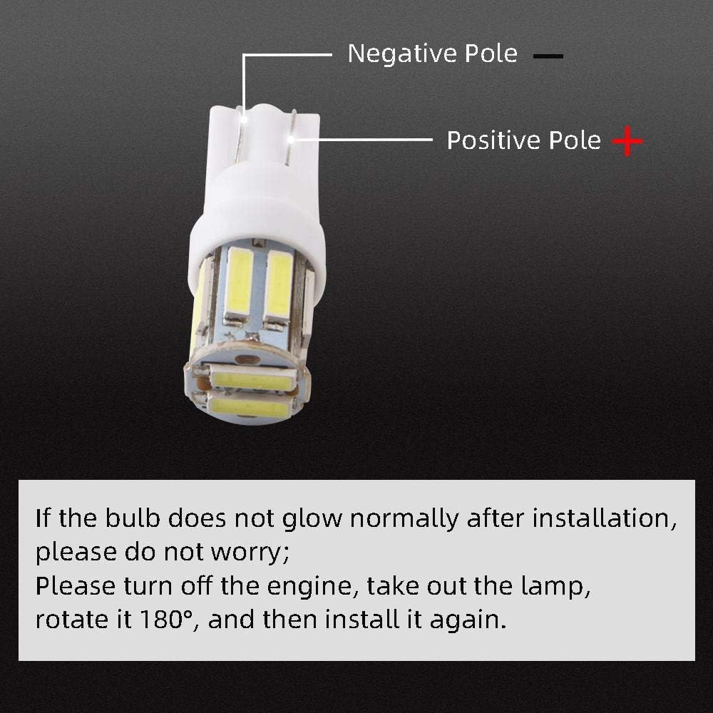 Grandview T10 194 168 921 W5W White LED Interior Lights Bulb Car Replacement Lights Truck License Plate Front Rear Sidemarker Light Dome Map LED