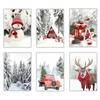 6pcs Santa Claus and Snowman Wall Art Canvas Painting Nordic Winter Snow Scene Prints Poster Living Room Bedroom Christmas Decor