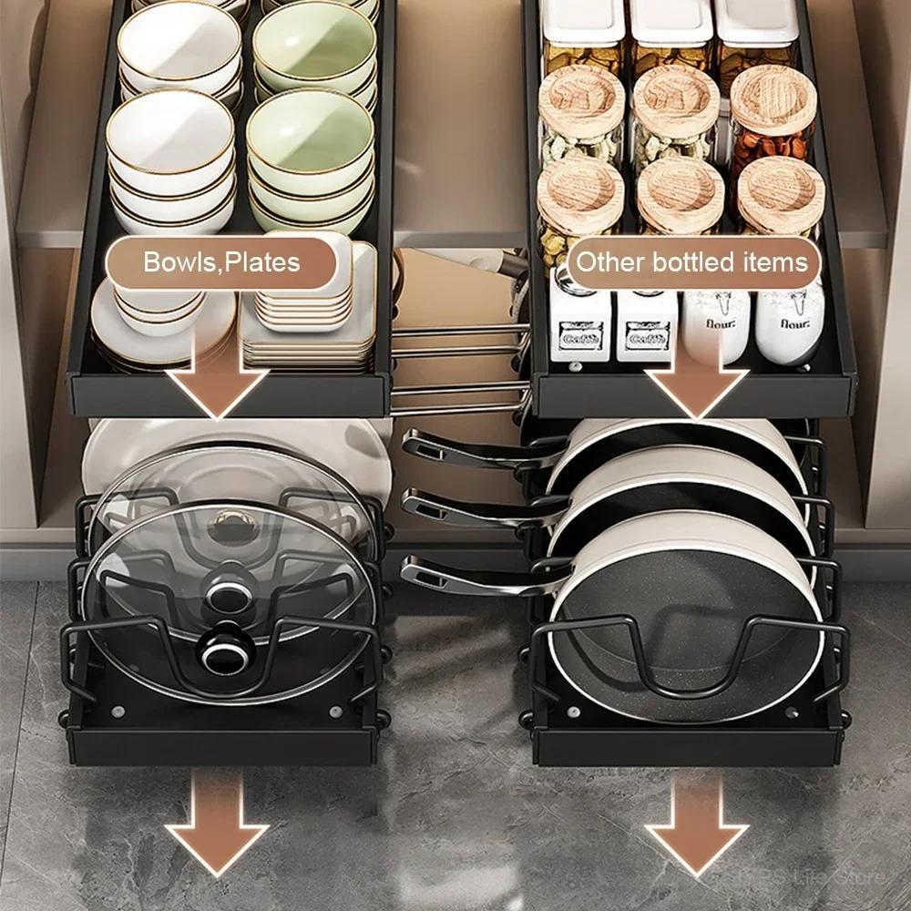 NEW Kitchen Multifunctional Organizer - Pull-Out for Pots/Pans, Sliding Lid Holder, Spice Rack & Dish Drying Racks Drawer
