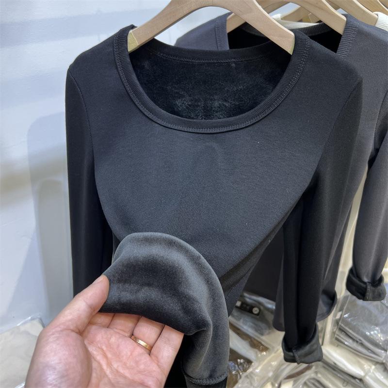 White Velvet Winter Bottoming Shirt for Women, New Style Warm Threaded Long-sleeved T-shirt, Slim Fit Clothes