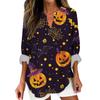 Женские модные повседневные женские топы с v-образным вырезом и заниженными плечами и принтом на Хэллоуин