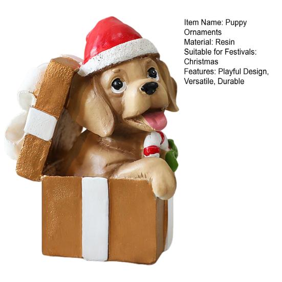 Christmas Puppy Resin Ornament Cute Puppy In Scarf Figurine Christmas Showcase Desk Home Office Decorations