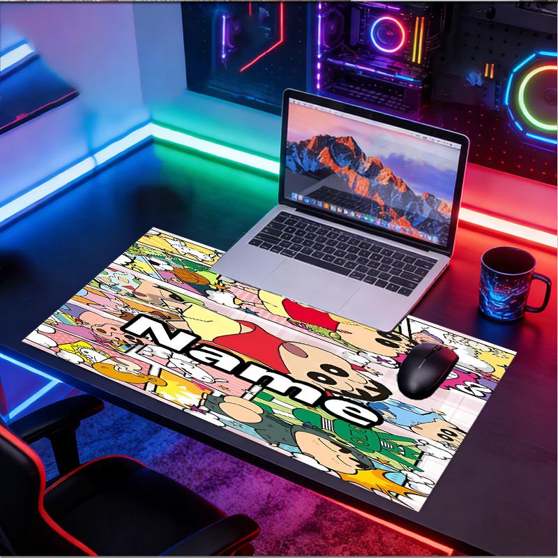 Custom Name Personalized Crayon Shin Pattern Mousepad, Laptop PC Desk Mat, Decorative Desk Mat for Home Keyboard Pad Gift