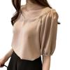 Поставки Блузка с рукавами-буфами наполовину розовая [голубой берилл] [Пока есть в наличии] женская, рукав, рукав, шифон, V-образный вырез, без подкладки, однотонная, шелковистая, бежевая, BB009-BG-XL