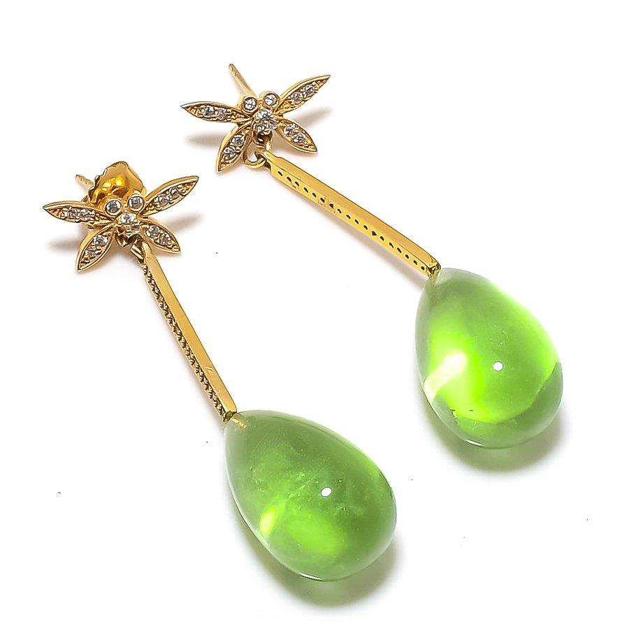 Peridot, Zircon Gemstone Handmade 925 Sterling Silver Jewelry Earring 2.36" KJ-1510