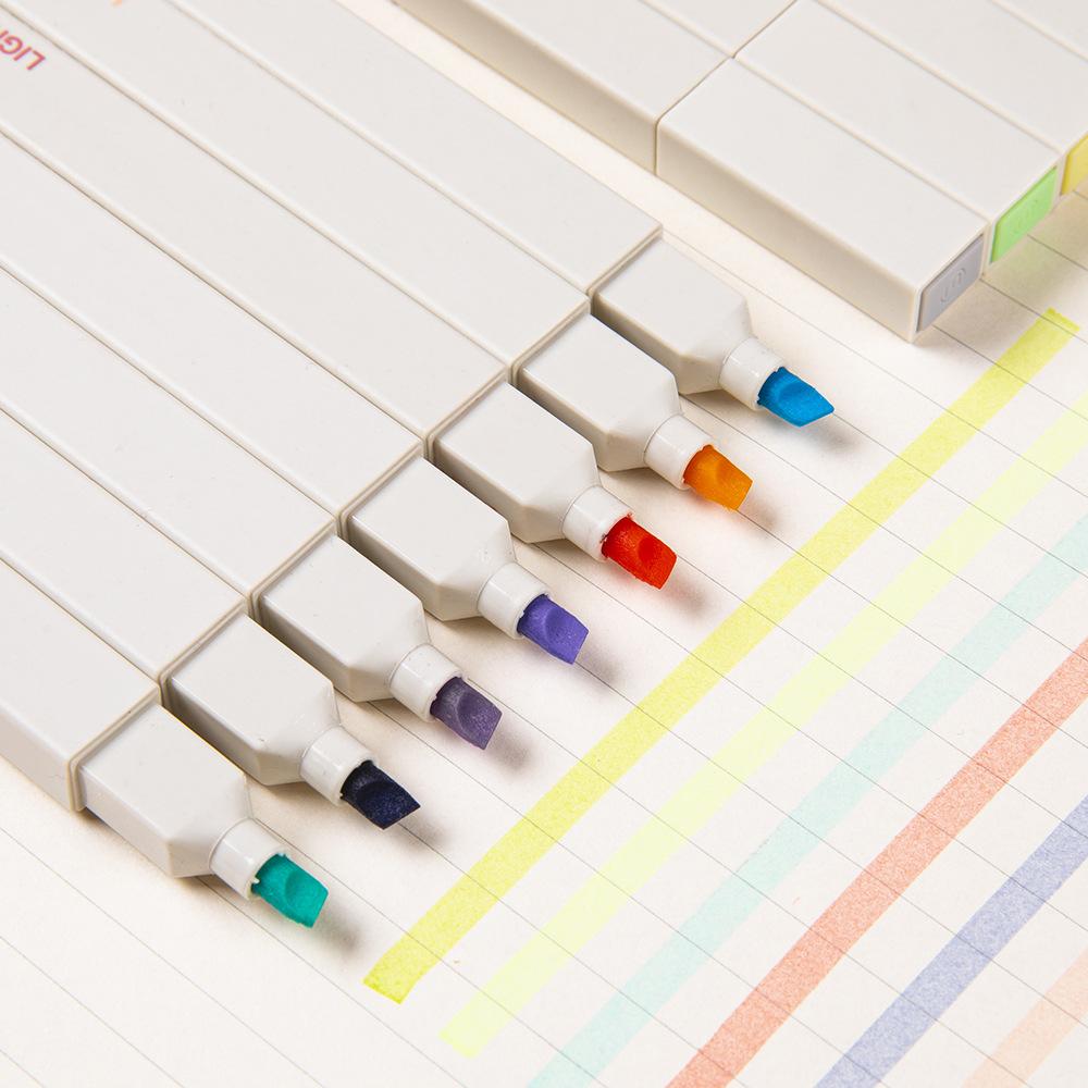 6pcs Super Soft Double Head Highlighter Pens Set Brush Tip Light Color Marker Spot Liner for Drawing Painting Art School