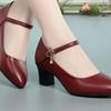 Soft Leather Mid-Heel Non-Slip Women's Shoes for Work or Dancing with Cheongsam; One-Buckle Style for Middle-Aged Women