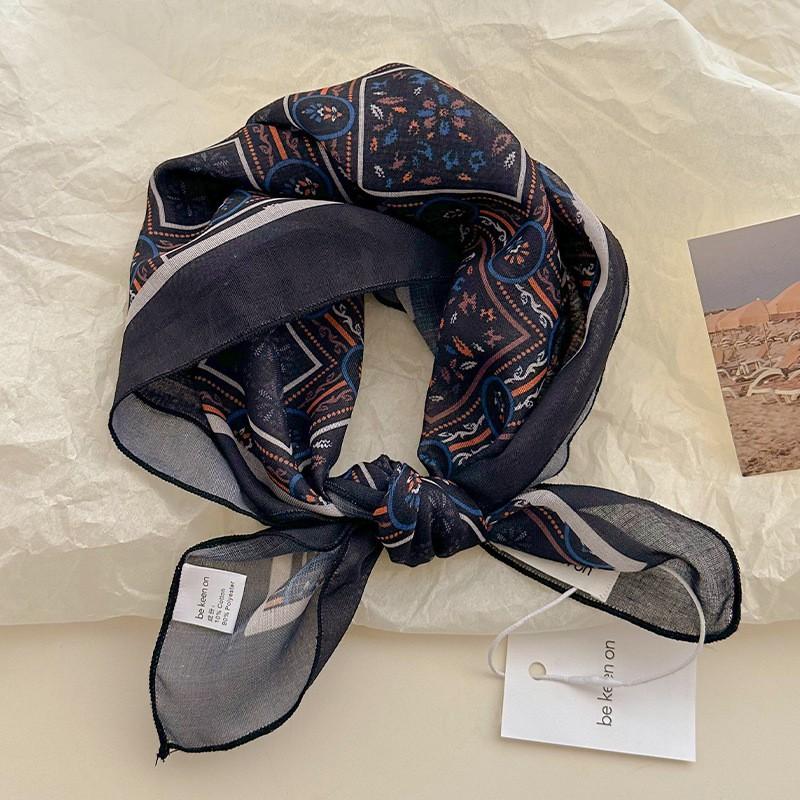 Korean Vintage Jacquard Cotton Linen Square Scarf With Paisley Print Breathable Lightweight Accessory