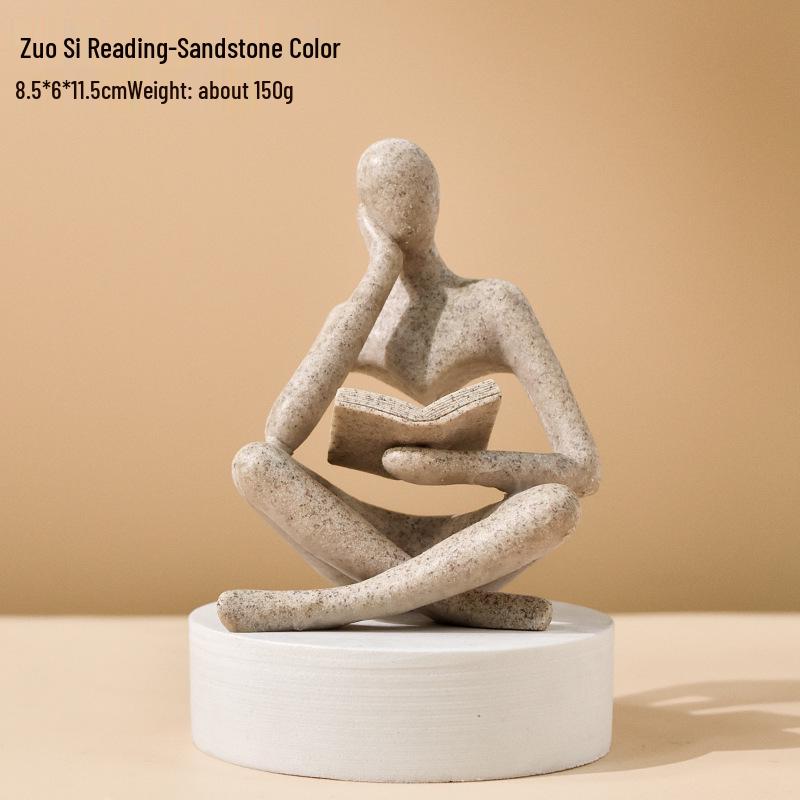 Abstract Resin Figure Ornament: Reading Statue for Bookshelf or Living Room Decor