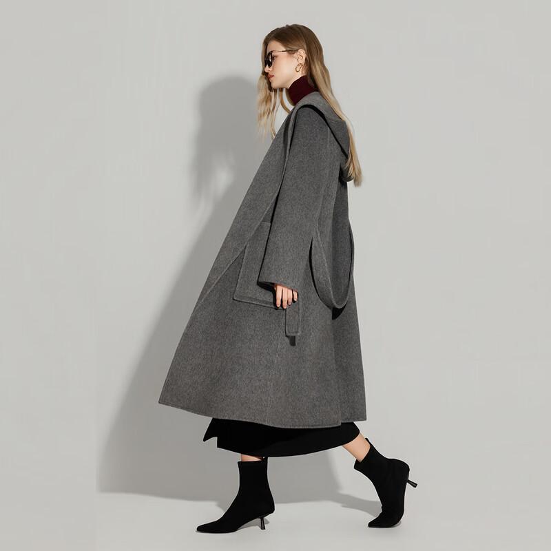 Women's Loose Fit Hooded Merino Wool Blend Coat