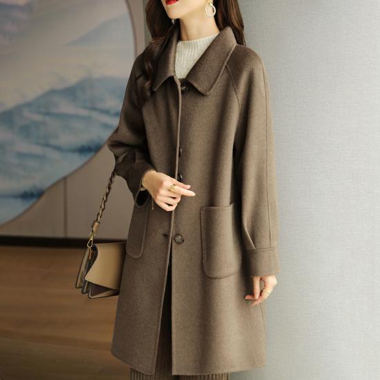 Women Winter Overcoat Turn-down Collar Pockets Pure Color Single-breasted Cardigan Loose Fit Coat Thermal Long Sleeves Commuting Dating Winter Coat