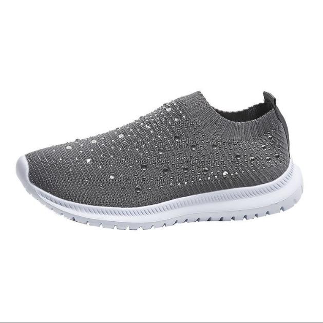 Fashionable Women's Lightweight Breathable Mesh Elastic Casual Shoes Striped Rainbow Rhinestone Shoes
