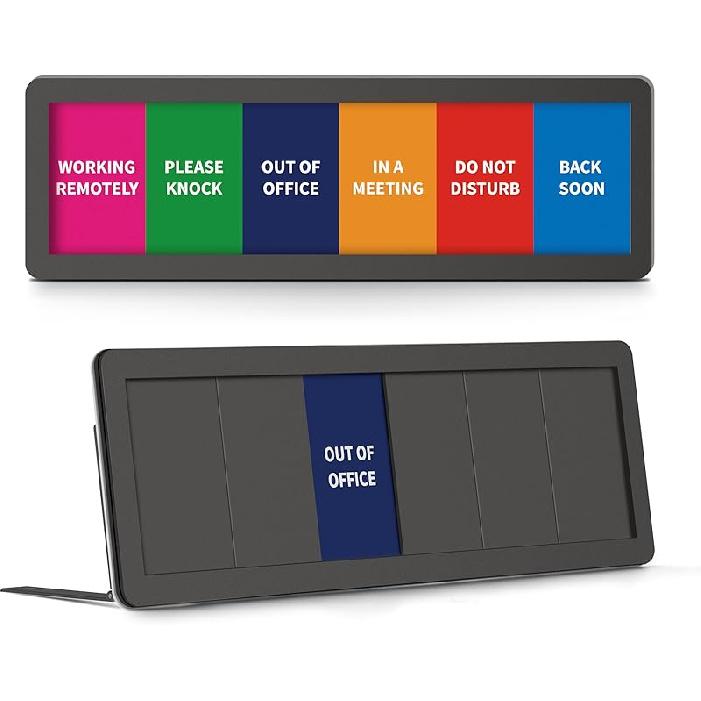 Office Door Sign With Adjustable Stand, 6 Options Privacy Slider Do Not Disturb, Please Knock, In A Meeting, Out Of Office, Working Remotely, Back