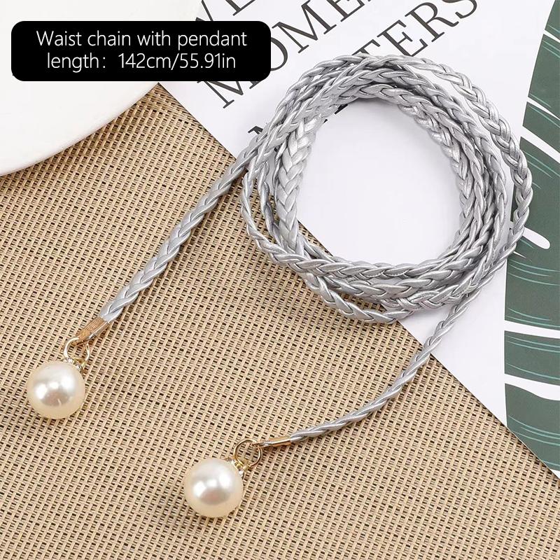 Ретро PU плетеный жемчужный пояс-цепочка на талию универсальный женский кожаный веревочный пояс на талию джинсы платья одежда аксессуары