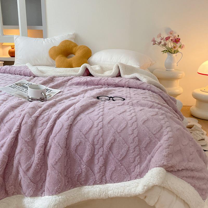 Толстое Теплое Одеяло из Тафты и Овечьей Шерсти, Однотонное, Простой Жаккардовый Дизайн, Многофункциональное Одеяло для Сна