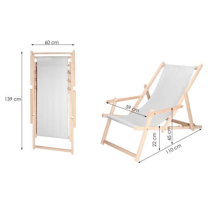 Chaise longue pliante en bois avec accoudoirs - SPRINGOS - Transat de Jardin - Pliant - Adulte - Gris clair