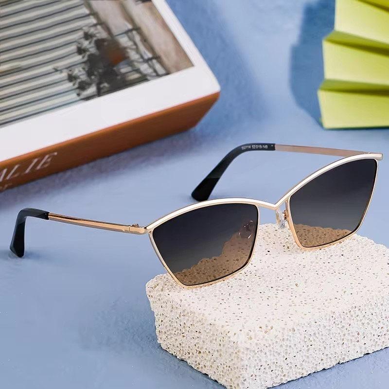 Неполяризованные классические солнцезащитные очки «кошачий глаз» прямоугольной формы для женщин, роскошный брендовый дизайн, модные винтажные солнцезащитные очки в металлической оправе, ретро-очки унисекс