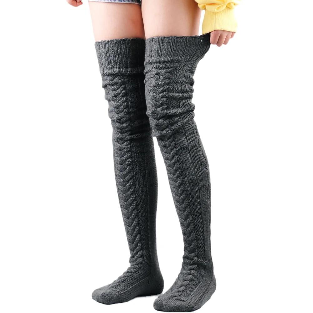 Women's Stockings Wool Foot Warmers Fashion Lady Stockings Cute Autumn Winter Solid Color Thigh-high Socks Acrylic Fibers