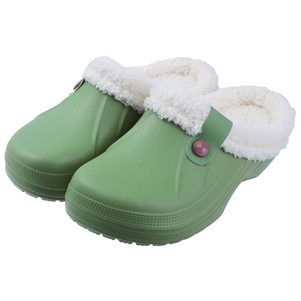 Fashion Comwarm Indoor Women Warm Slippers Garden Shoes Soft Waterproof EVA Plush Slippers Female Clogs Couples Home Bedroom Fuzzy Shoes