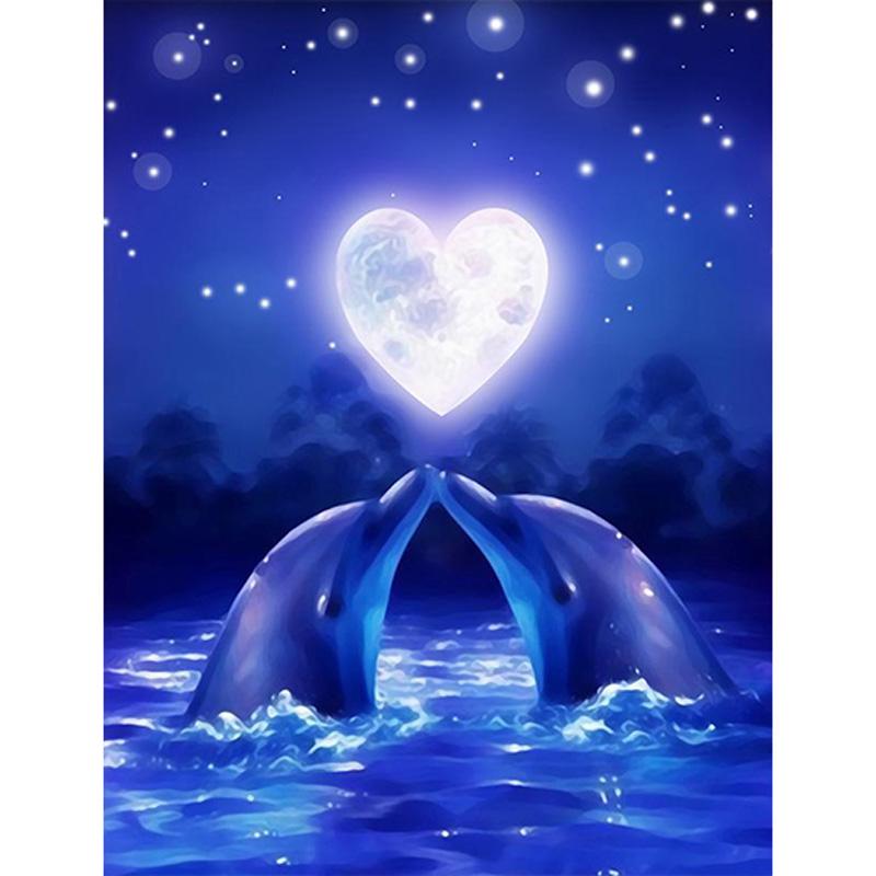 Full Square Painting 5D DIY Embroidery Dolphin Cross Stitch Rhinestones Diamond Mosaic Decoration