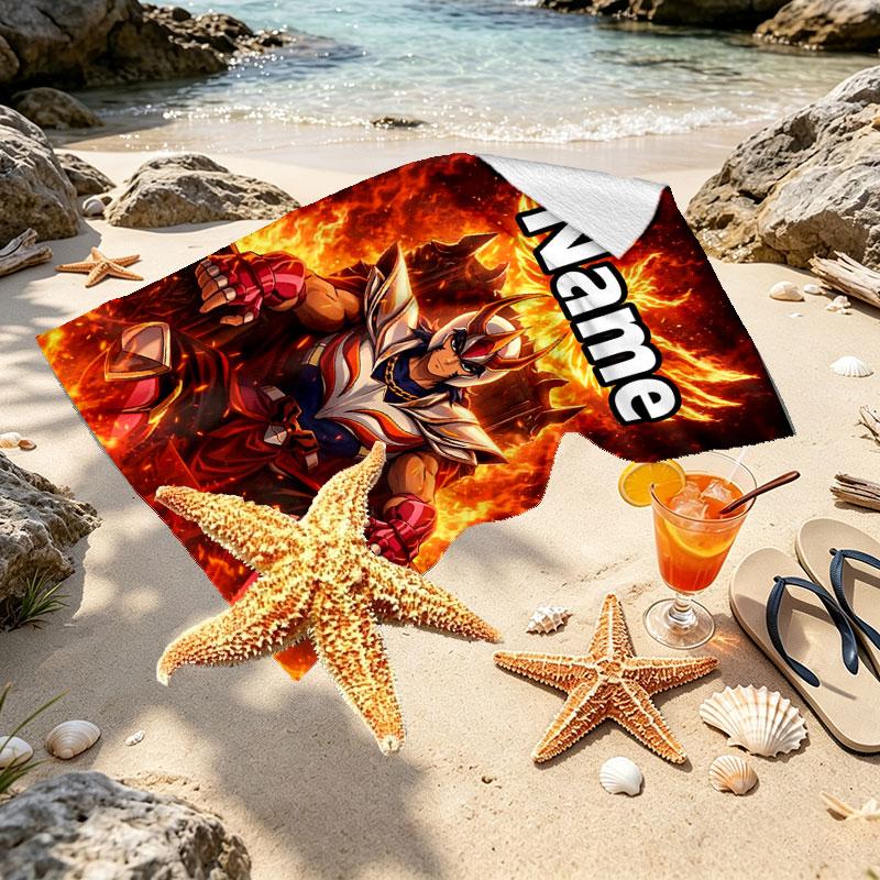 Custom Name Personalized Saint Seiya Print Beach Towel, for Trip Camping Beach Party Home Decor, Birthday Gift for Family & Friends