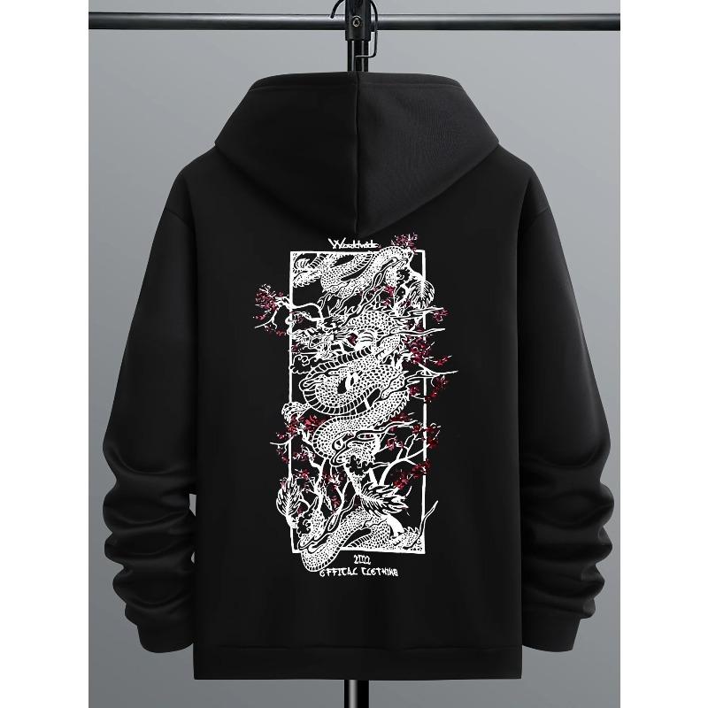 2025 Men's 3D Chinese Dragon Pattern Printed Hoodie Long Sleeve Casual Sweatshirt Loose Suitable for Spring and Autumn Wearing