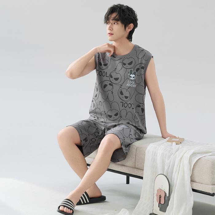 2025 летняя мужская пижама в полоску из чистого хлопка для отдыха с эластичным поясом для мальчиков, майки и шорты, мягкая пижама, домашняя одежда