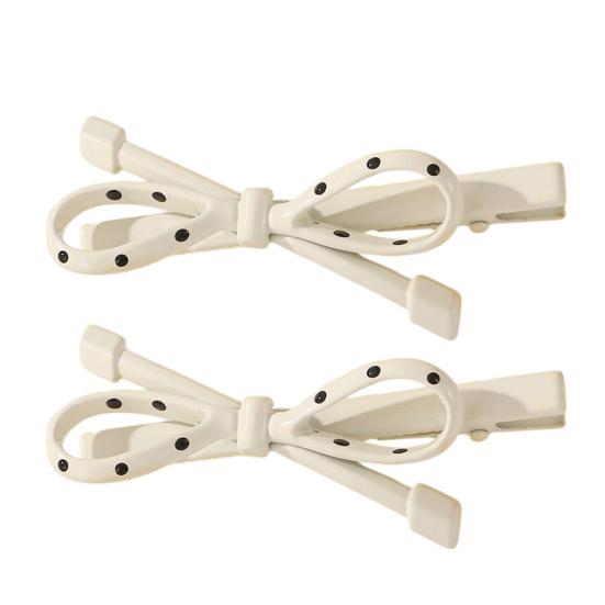 2 шт. Заколка для волос в французском стиле, с точечным принтом, полая, дизайн с бантом, зажимы для волос, для визуального сужения лица, универсальный аксессуар для волос