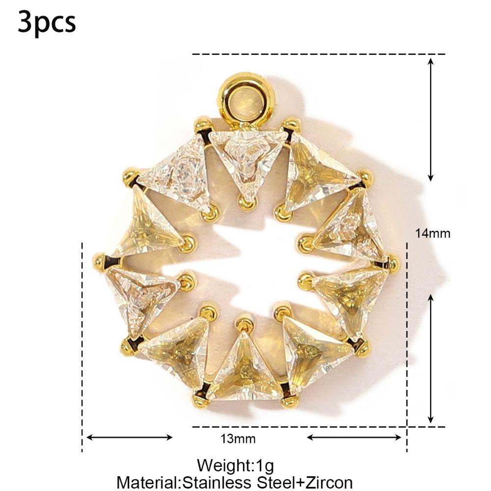 3pcs Fashion Stainless Steel Cubic Zircon Pendant Vintage Handmade Heart Charm DIY Cross Charm Gift