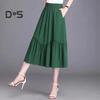 Женская юбка миди, эластичная юбка А-силуэта с высокой талией, длинная юбка с карманами, однотонная тонкая юбка, утягивающая юбка