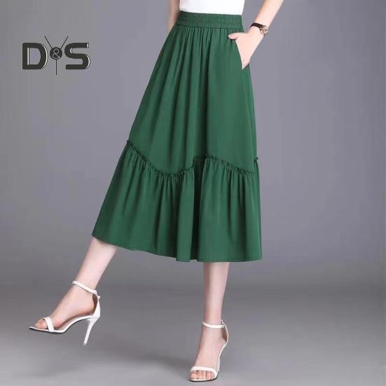 Женская юбка миди, эластичная юбка А-силуэта с высокой талией, длинная юбка с карманами, однотонная тонкая юбка, утягивающая юбка