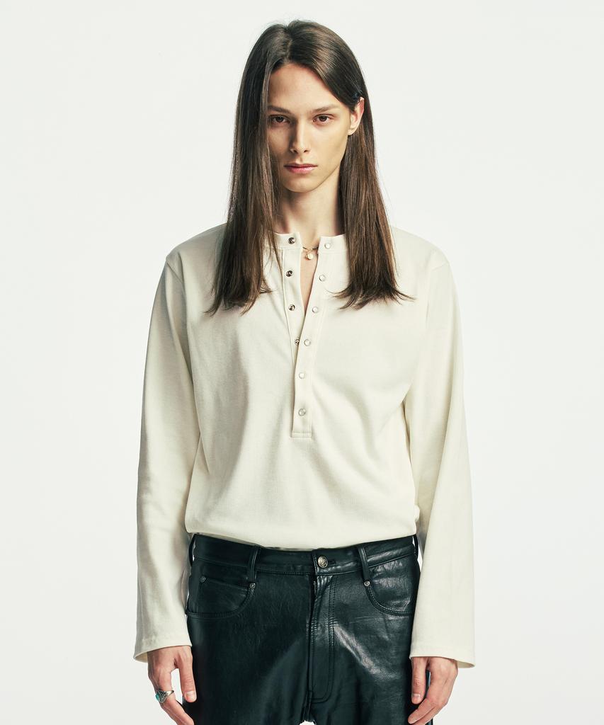 SSY Below Button-Down Henley Neck Long Sleeve Ivory