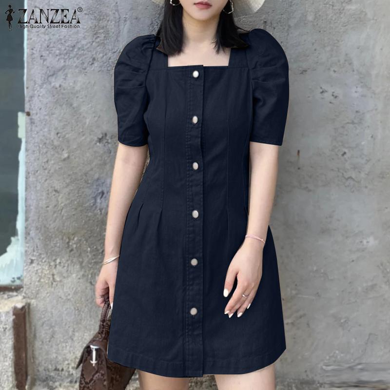 ZANZEA Женское летнее повседневное платье с квадратным воротником и коротким рукавом