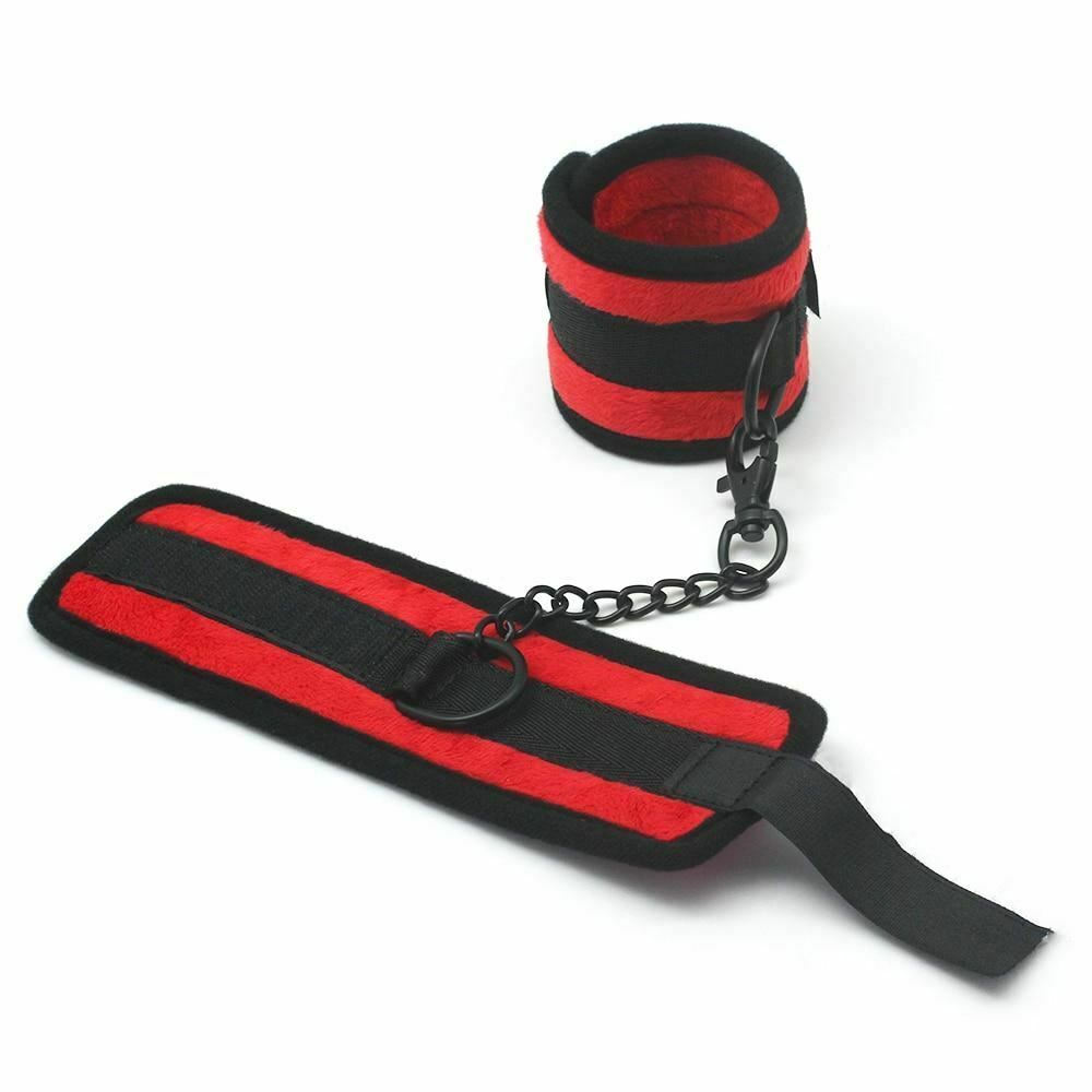 Red Soft Velvet Handcuffs Bedroom Restraints Beginners Kit Starter Kits