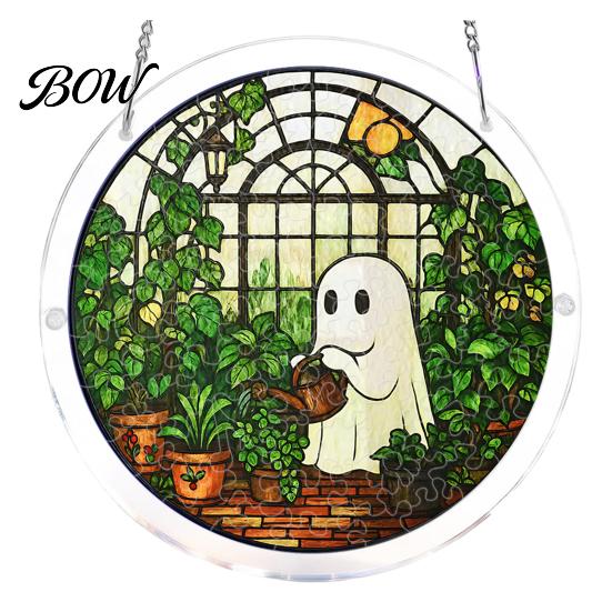 Stained Glass Puzzle Decoration Halloween Acrylic Jigsaw Suncatcher, Style DIY Sun Durable Pieces Catcher Puzzles, Gothic Window Hanging Ornament