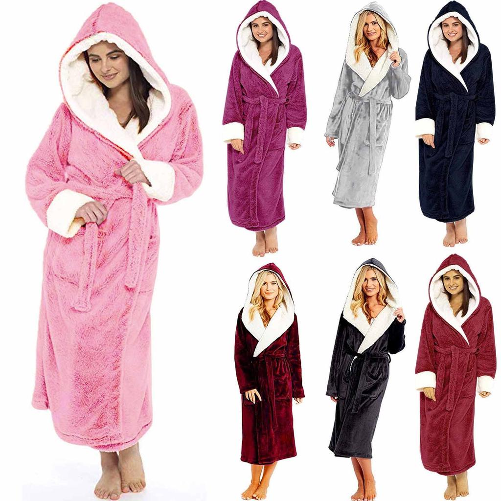 Женский зимний плюшевый удлиненный шаль, халат, домашняя одежда, халат с длинными рукавами, пальто