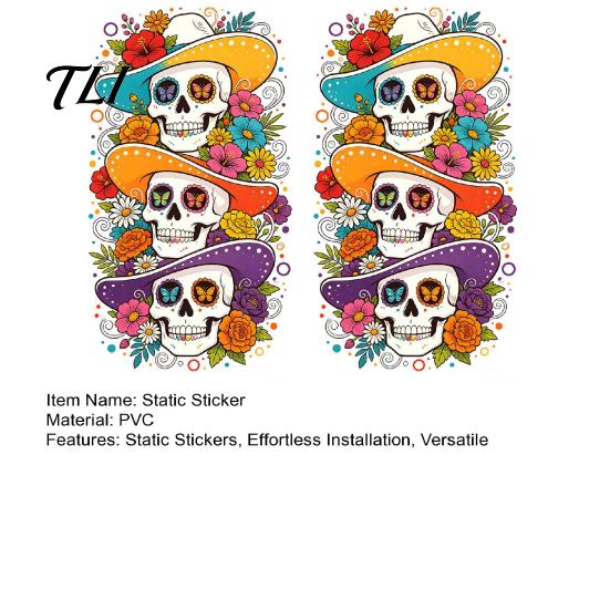 Harvest Season Glass Ornaments Skeleton Undead Static Sticker, Waterproof PVC Decorative Decals, Durable Seasonal Window Art for Parties