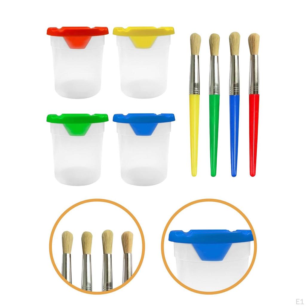 4 Набора стаканчиков для краски с кистями Креативные для детей DIY-проект Художественные принадлежности