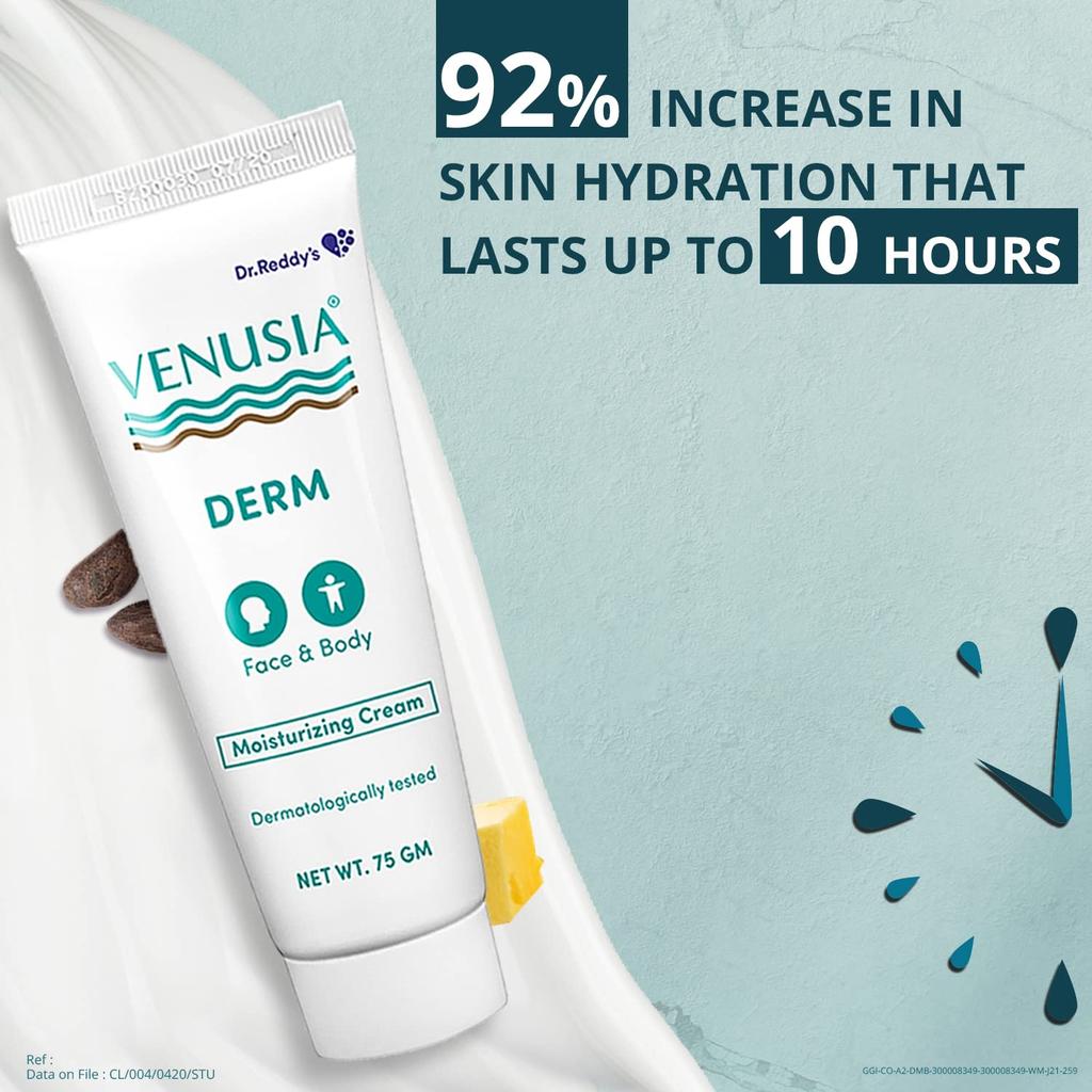 VENUSIA Dr. Reddy's Derm Moisturizing Cream 75G Pack of 2 for Dry Skin 24-Hour Hydration Barrier Repair