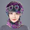 Hat Female Autumn and Winter Warm Rex Rabbit Hair Hat Mom Fashion Ear Protector Hat Scarf Set Thickened