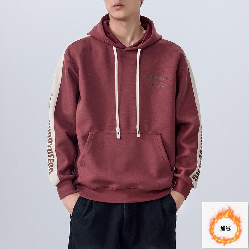American Trendy Sweater Men'S Loose Large Size Sports Style Contrasting Color Splicing Heavy Hoodie Men'S Top