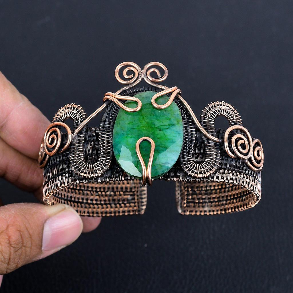 Изумрудный браслет, ювелирное изделие, обмотанное медной проволокой 999 пробы, браслет из драгоценного камня ручной работы, для свадебного подарка