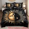 3D Print Celestial Sun Moon Stars Duvet Cover Set Golden Printed Bedding Set For Home Psychedelic Design Decor Quilt Covers