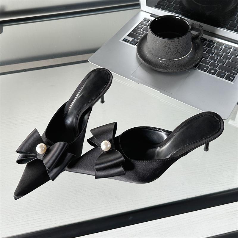 Eilyken/пикантные женские тапочки с узлом-бабочкой, женские туфли без шнуровки с острым носком, элегантные уличные модельные сандалии на тонком каблуке