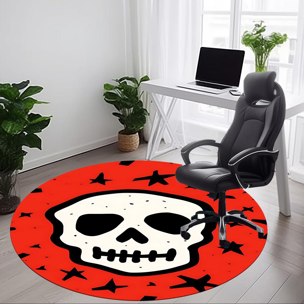 1pc Skull Office Round Rug, Non-slip, Soft and Durable Office Rug for Interior Decoration, Perfect for Office,Decoration yy260204076