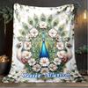 1PC Custom Name Peacock Floral Elegance flannel blanket versatile,all-season throw suitable for the living room,bedroom,camping,travel,and gift