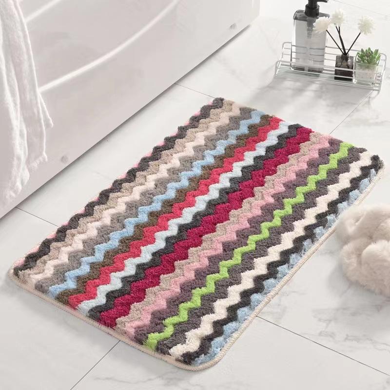 Color Wavy Flocking Floor Mat Home Living Room Bedroom Square Carpet Bathroom Toilet Absorbent Non-slip Foot Mat