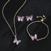 Butterfly Glass Material Romantic Jewelry Bracelet Necklace Earring Set for Women Wedding Dinner Dress Accessories