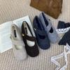 Autumn and Winter Cute Round Head Velvet Mary Jane Shoes Single Shoes Flat Heel Evening Wind Fairy Warm Soft Sole Beanie Cotton Shoes Woman